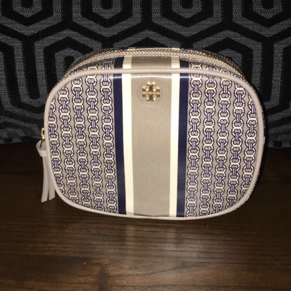 Tory Burch Gemini link stripe makeup bag